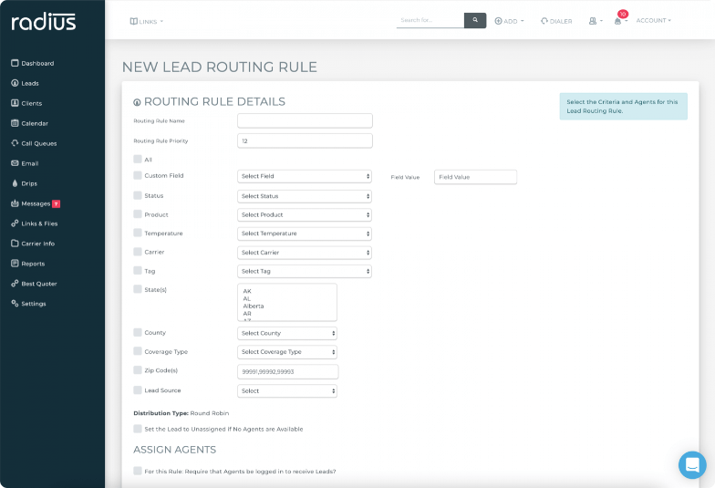 Radiusbob CRM Screen