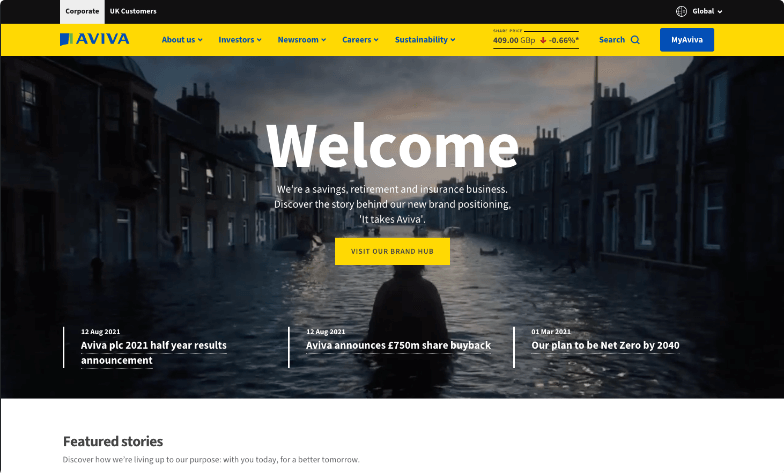 Aviva Global Welcome Screen