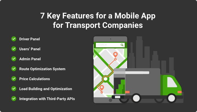 features for a mobile app for transport companies